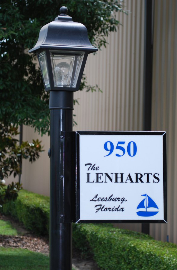 lighted post sign in black