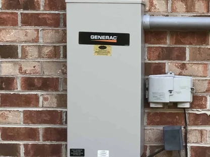 Outdoor Generac electrical panel mounted on a brick wall|||